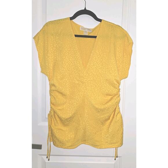 Michael Kors Tops - Womens Michael Kors Yellow V-neck Tunic Adjustable Side Length Leopard Print